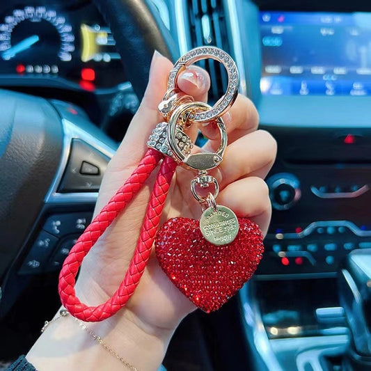 hot sale women's car keychain full diamond peach heart key chain Valentine's Day love keychain bag pendant