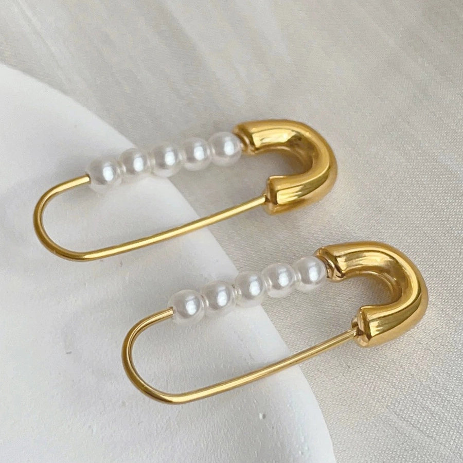 1 Pair Elegant Formal Romantic Paper Clip Inlay 304 Stainless Steel Imitation Pearl 18K Gold Plated Earrings