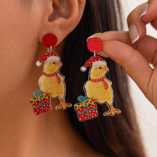 1 Pair Cute Vacation Christmas Hat Christmas Tree Elk Plating Arylic Earrings