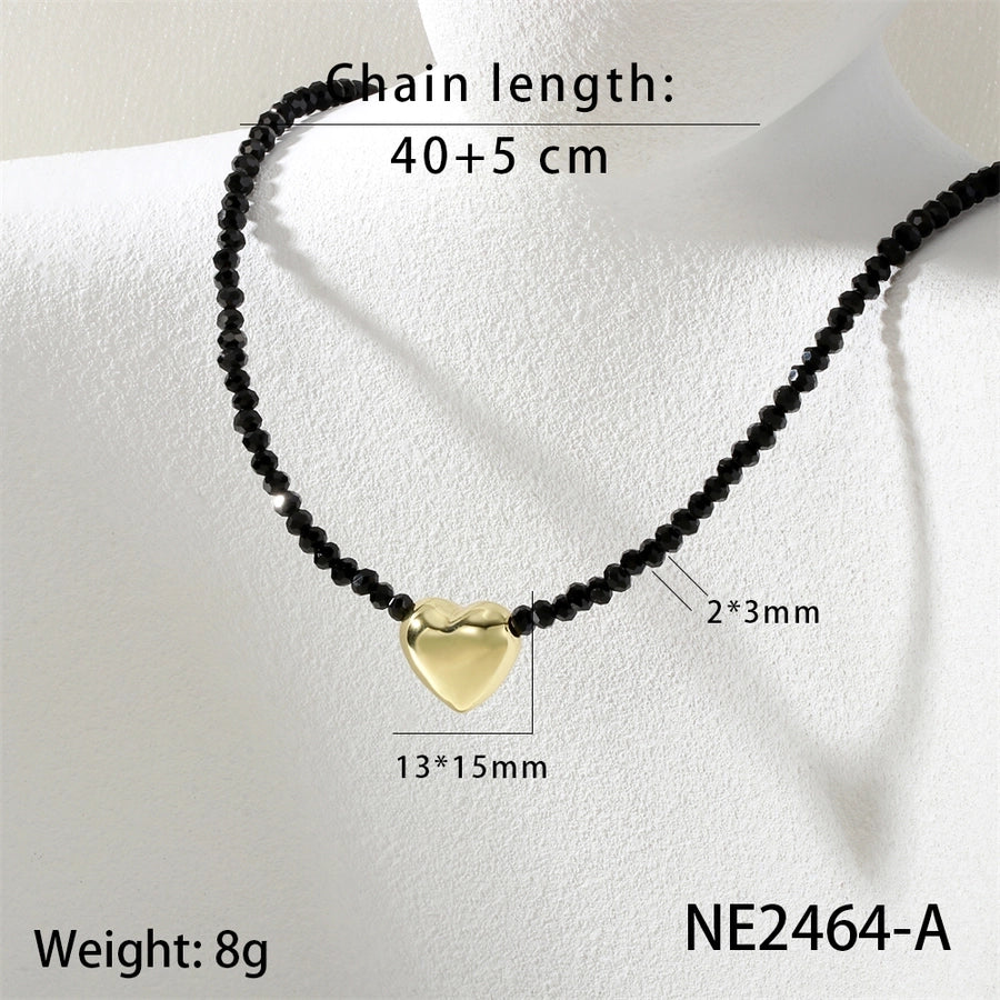 IG Style Simple Style Heart Shape Glass Copper Beaded Chain Beaded Necklaces