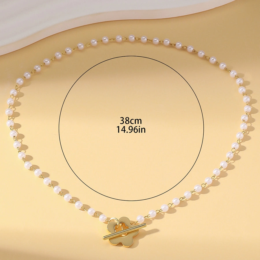 1 Fashion Stainless Steel Imitation Pearl Plumeria Rubra Necklace Suitable for Women's Daily Wear