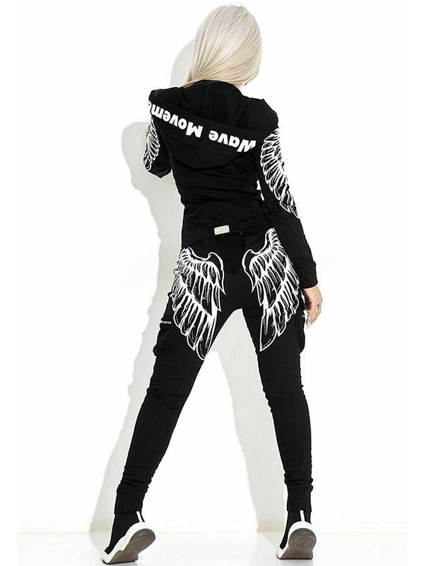 Wing Printed Hooded Zipper Jackets And Pants Suits