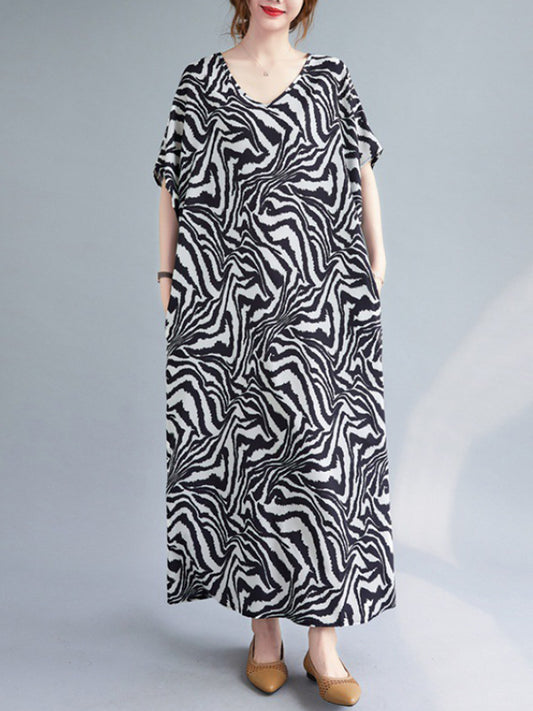 Original Artistic Retro Zebra Printed Midi Dress