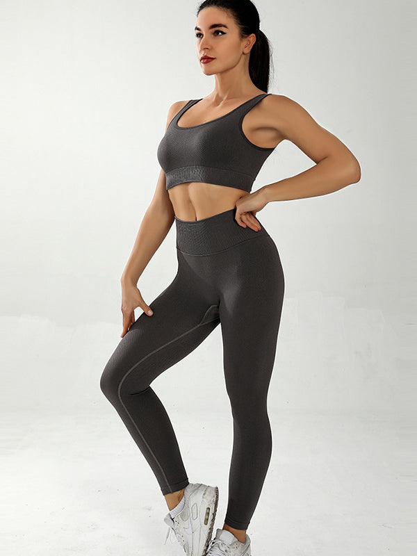 Wrap Solid Color Bra&Leggings Suits