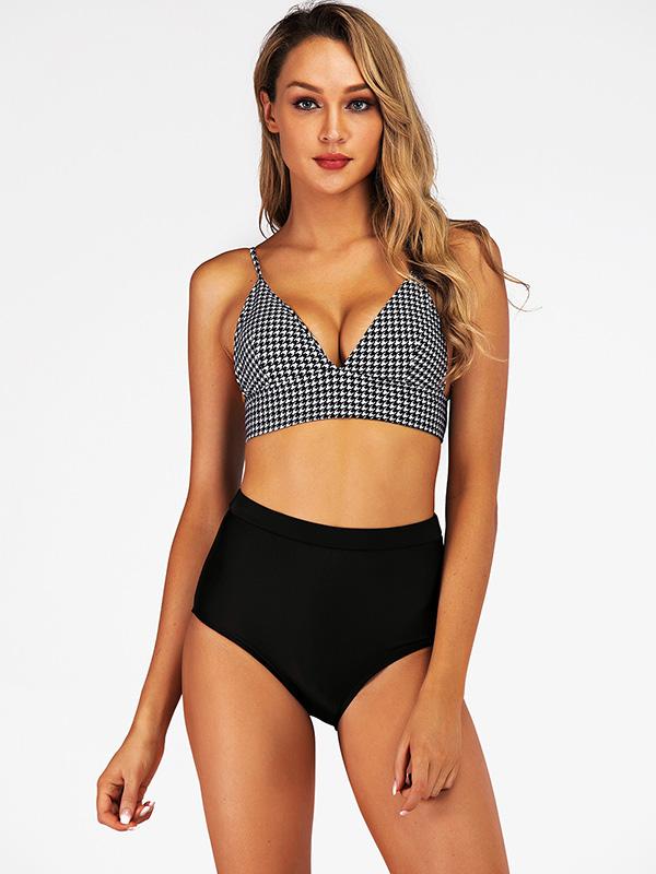 Plaid Empire Backless Bikini Swimwear