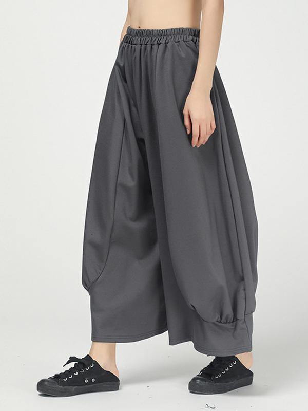 Solid Color Pleated Wide-Leg Culottes