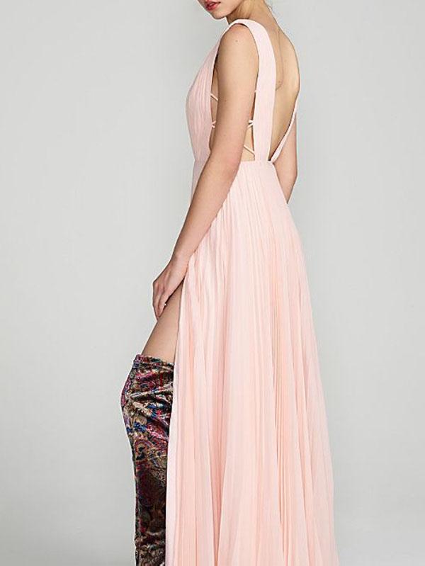 Deep V-neck Backless Evening Dress