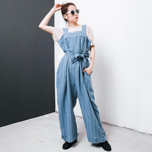 Casual Striped Adjustable Strap Loose Jumpsuit