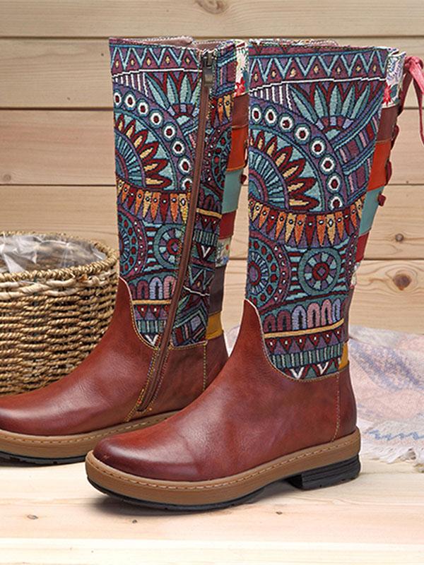 Bohemia Bandage Cowhide Boots