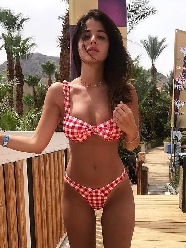 Sexy Plaid Bow-Embellished  Bikinis Swimwear