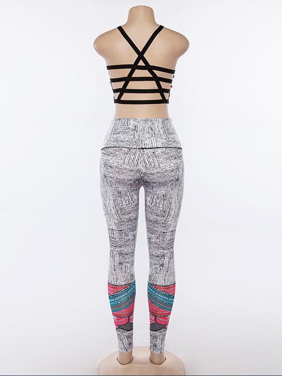 Back Cross Printed Tanks And Wide Waistband Leggings Suits