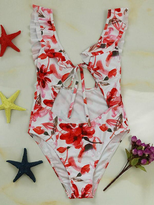 Floral-Print Falbala One-Piece Swimwear