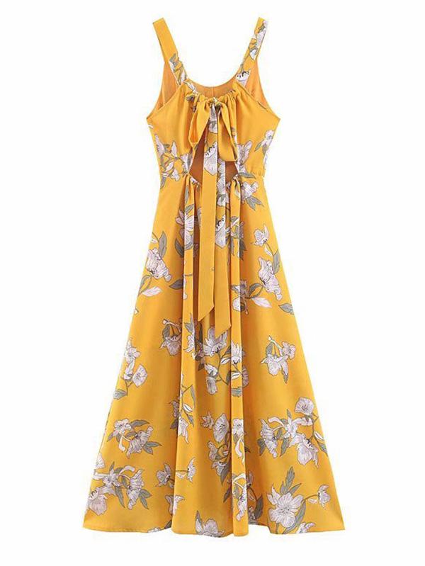 Printed Backless Split-front Sleeveless Maxi Dress