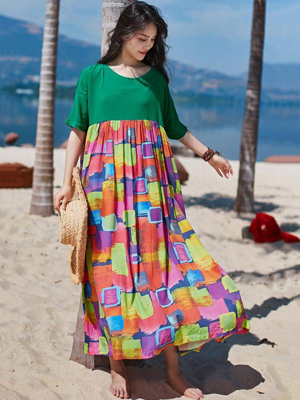 2019 Summer New Original Fashion Loose Split-joint  Maxi Dress