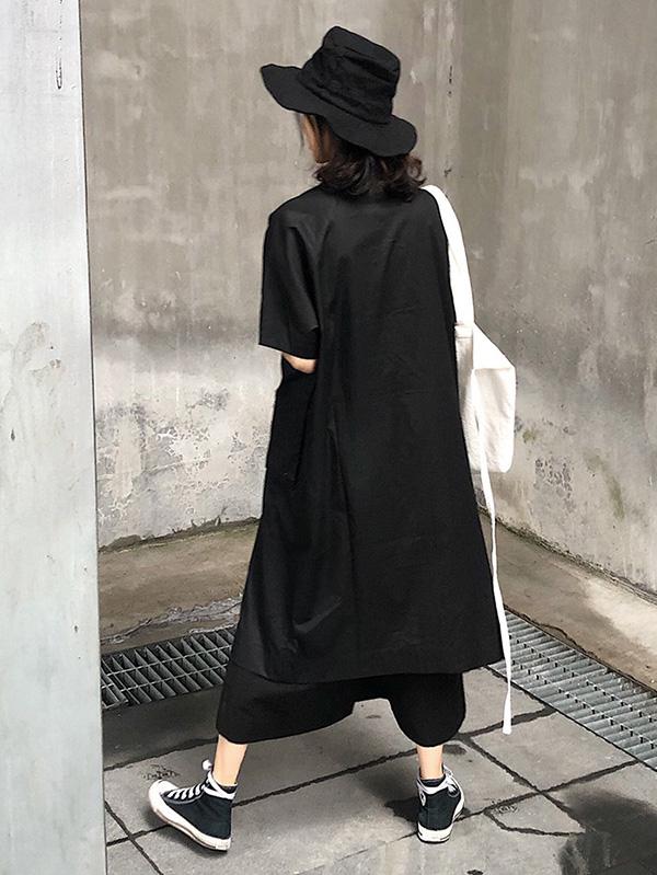 Original Loose Oversize Solid Black Blouse Dress