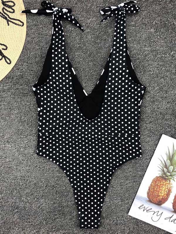 Vintage Polka-Dot V-neck One-piece Swimsuit