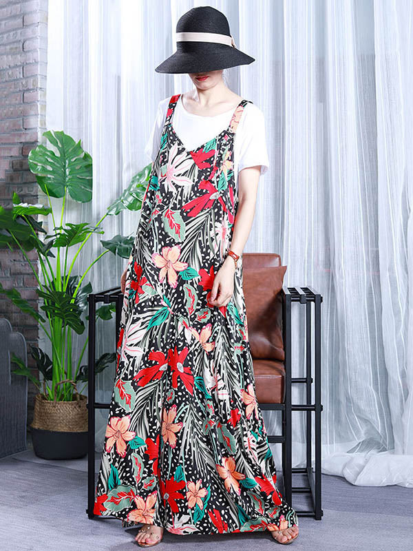 Original Two Pieces Floral Sleeveless Jumpsuits+T-Shirts Sets