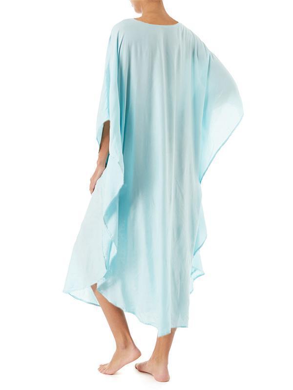 Light Blue Loose Floral Beach Cover-Ups