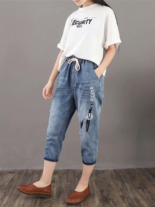 Retro Loose Jean Cropped Trousers