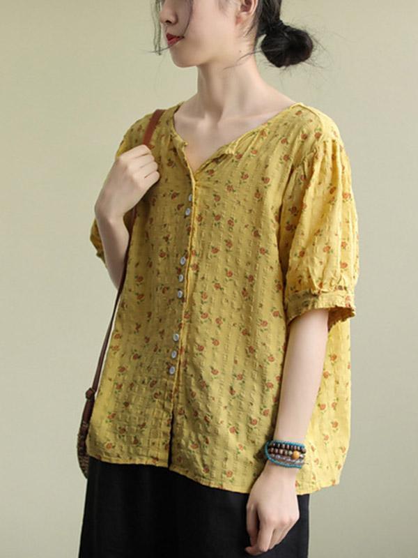 Original Floral Short Sleeve Blouse Tops