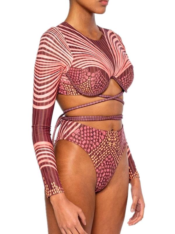 Sexy Bandage Split-Joint Long Sleeves Bikini Swimsuit