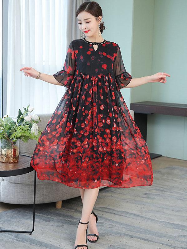 Loose Oversize Printed Polka-Dot Dress