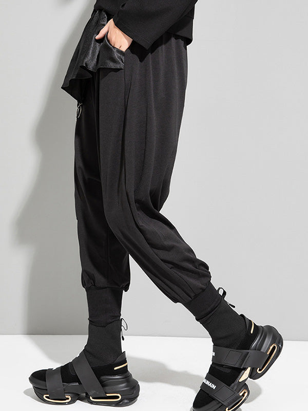 Cool Street Solid Color Split-Joint With Pocket Zipper Elasticity Harem Pants