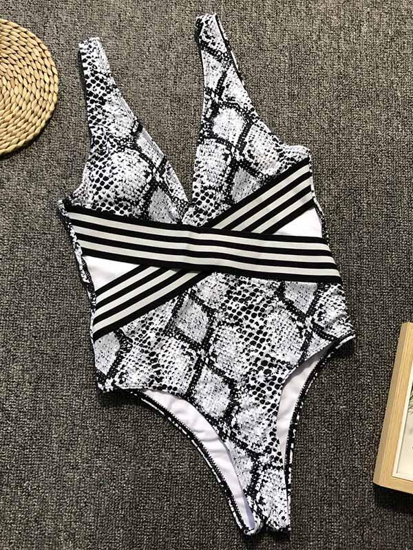 Hollow Striped One-piece Swimwear