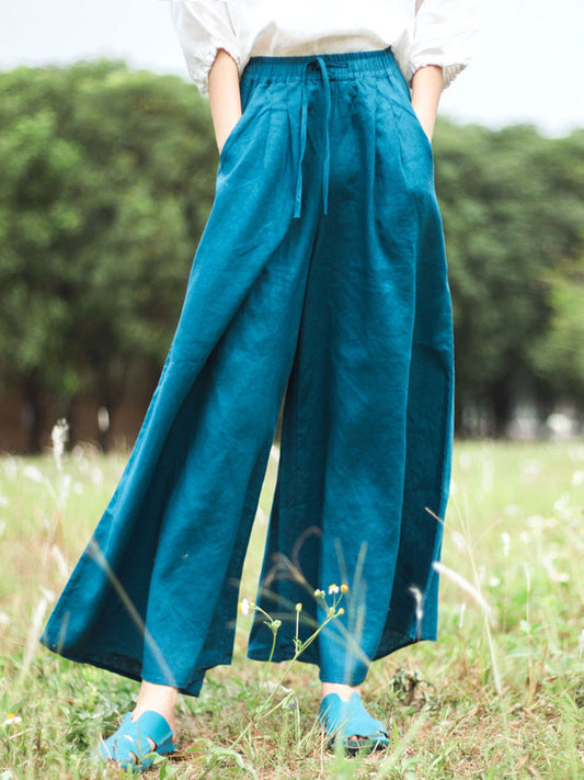 Vintage Loose Linen Solid Color Wide Leg Flared Pants