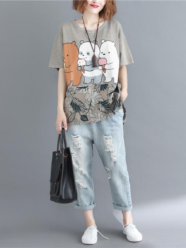 Oversize Printed Cartoon High-low T-Shirt