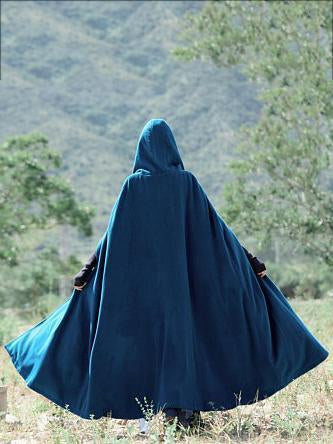 Blue Hooded Cloak Trench Cape Outwear