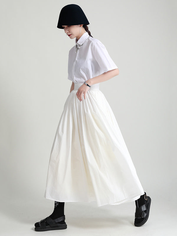 Urban Solid Color Split-Joint Mesh Pleated A-Line Skirt