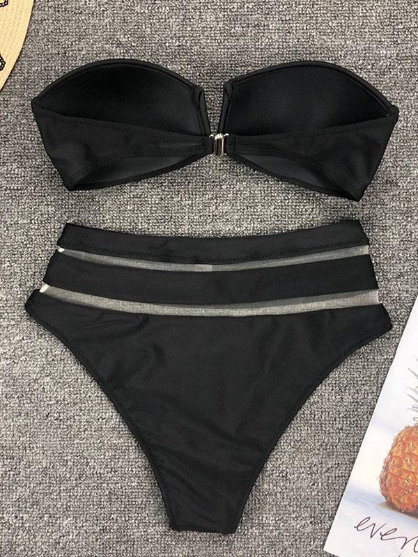 V Wired Gauze High Waisted Bikini Set