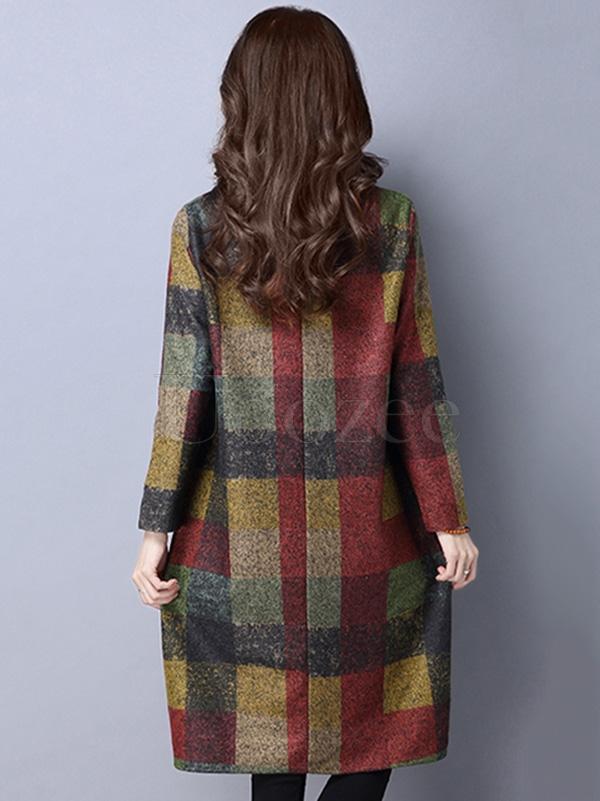 Retro Plaid Thicken Woolen Mini Dress