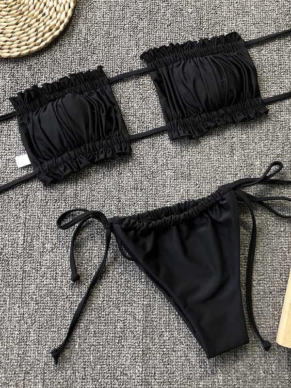 Sexy Fold Hollow Bikini Swimsuit