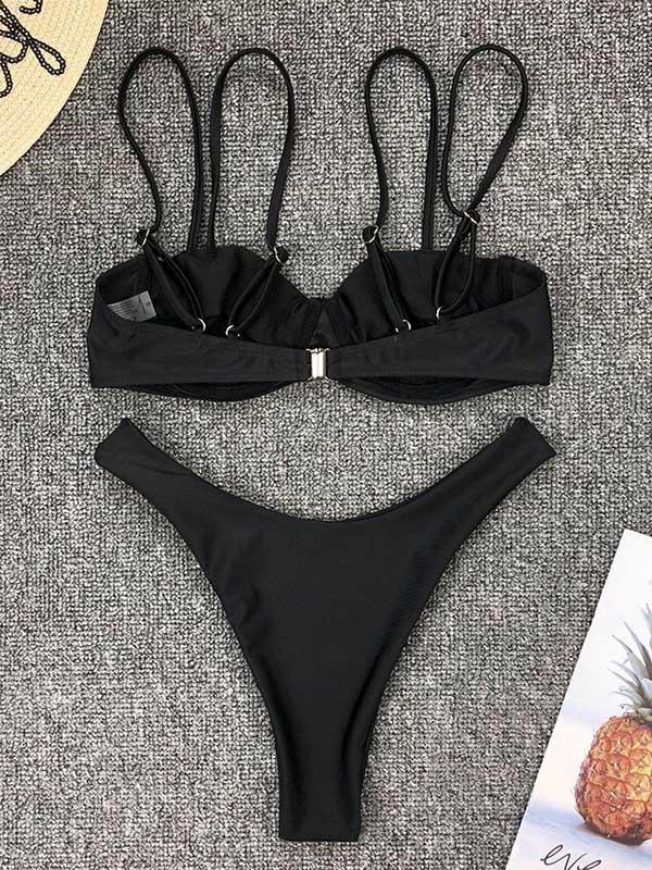 Sexy Spaghetti-Neck Mesh Yarn Split-Joint Split Type Bikini Swimsuit