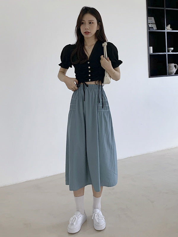 Original Solid Color Empire  A-Line Skirt