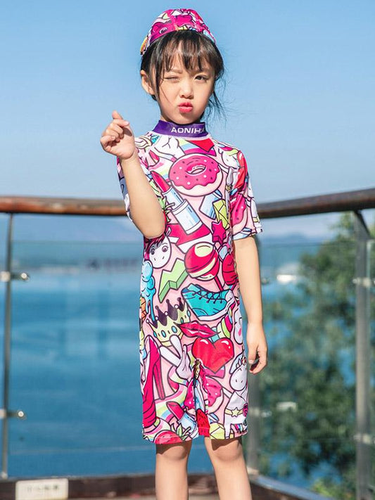 AONIHUA Graffiti Printed Jumpsuit Lovely Gril Swimwear