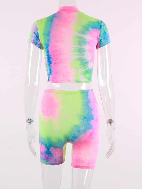 Tie Dye Short Sleeve Tees And Shorts Suits