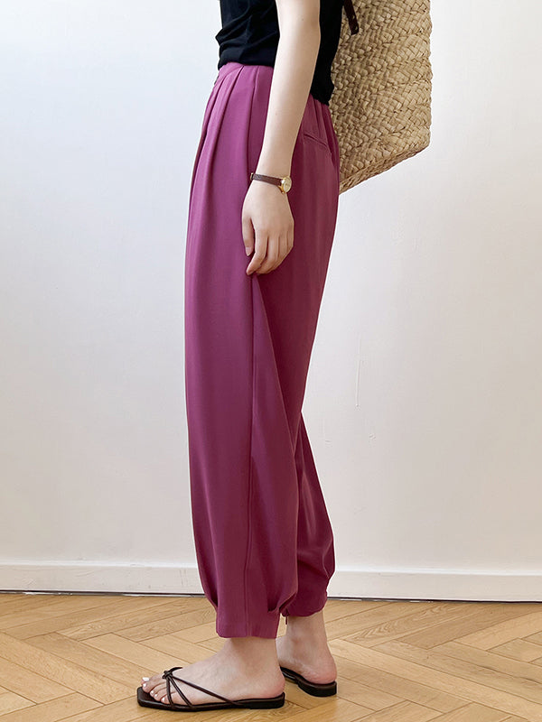 Office High Waisted Wide Leg Solid Color Trousers