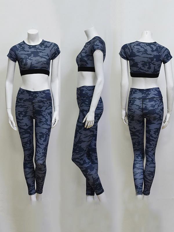 Camo Printed Cropped Tanks And Leggings Suits