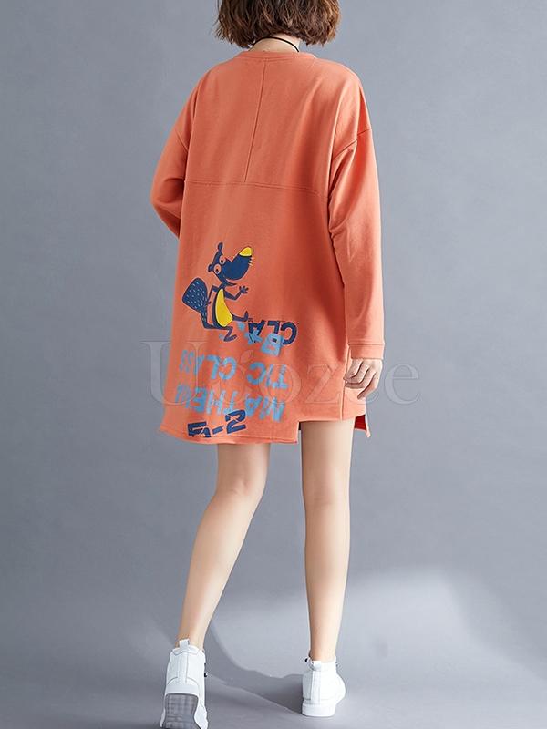 Loose Letter Printed Pocket Mini Dress