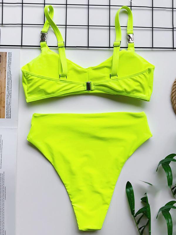 Low Collar Metal Pin Bikini Swimsuit