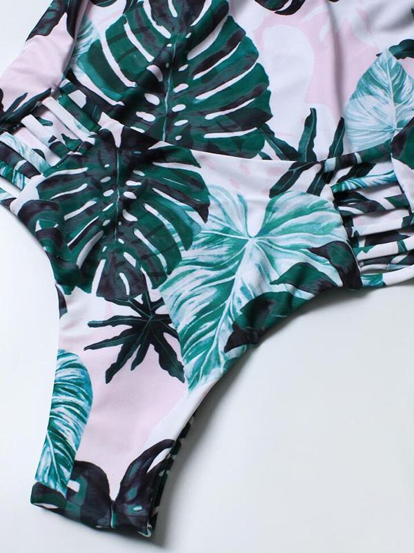 Leaves Printed One-piece Swimwear