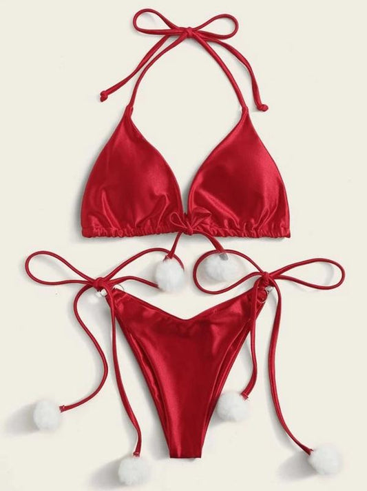 Sexy Bandage Hairball Split Type Bikini Swimsuit