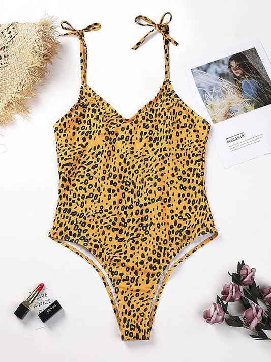 Leopard Print Knotted One-Piece Swimwear