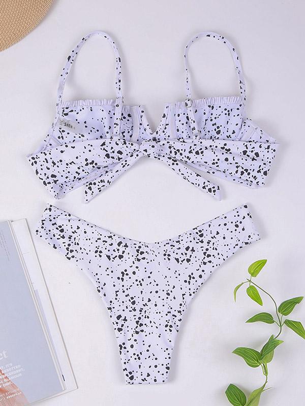 Polka-Dot Ruffled Underwired Split Bikini Swimsuit