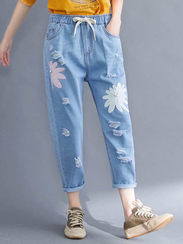 Loose Embroidered Jean Pants