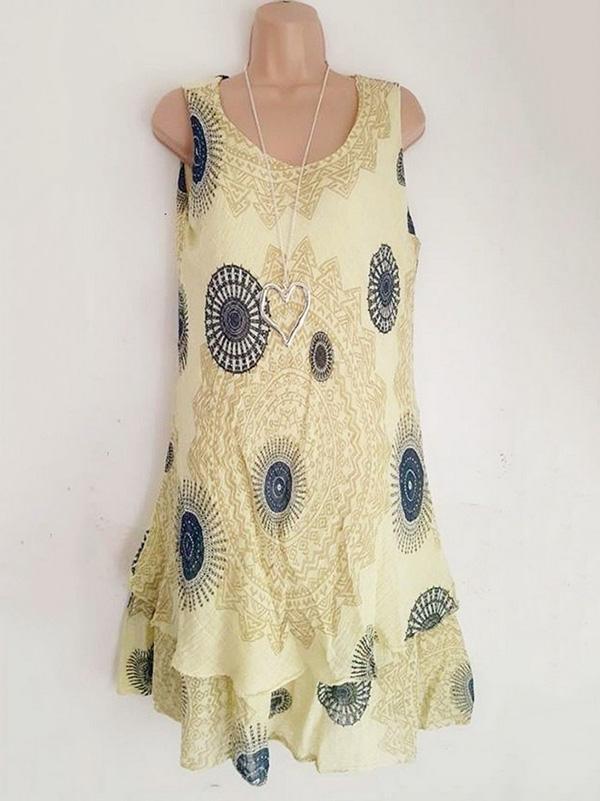 Printed Double Layers Sleeveless Dress