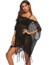 Loose Off-the-Shoulder Knitted Tasseled Beach Cover-Up